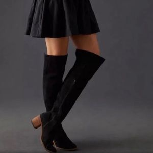 LUCKY BRAND LP Rayla Black Suede Over the Knee Back Zip Up Block Stack Heel Sz 7